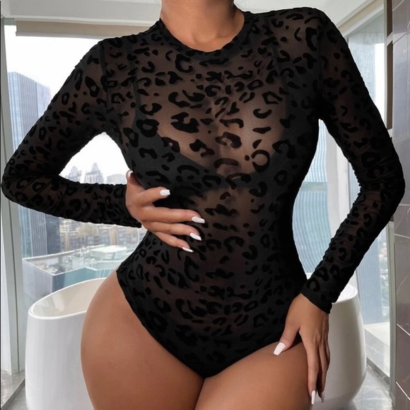 Fashion Nova Tops - Mesh Velour Leopard Bodysuit